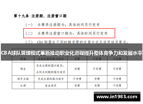 CBA球队管理模式革新推动职业化进程提升整体竞争力和发展水平