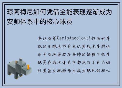 琼阿梅尼如何凭借全能表现逐渐成为安帅体系中的核心球员